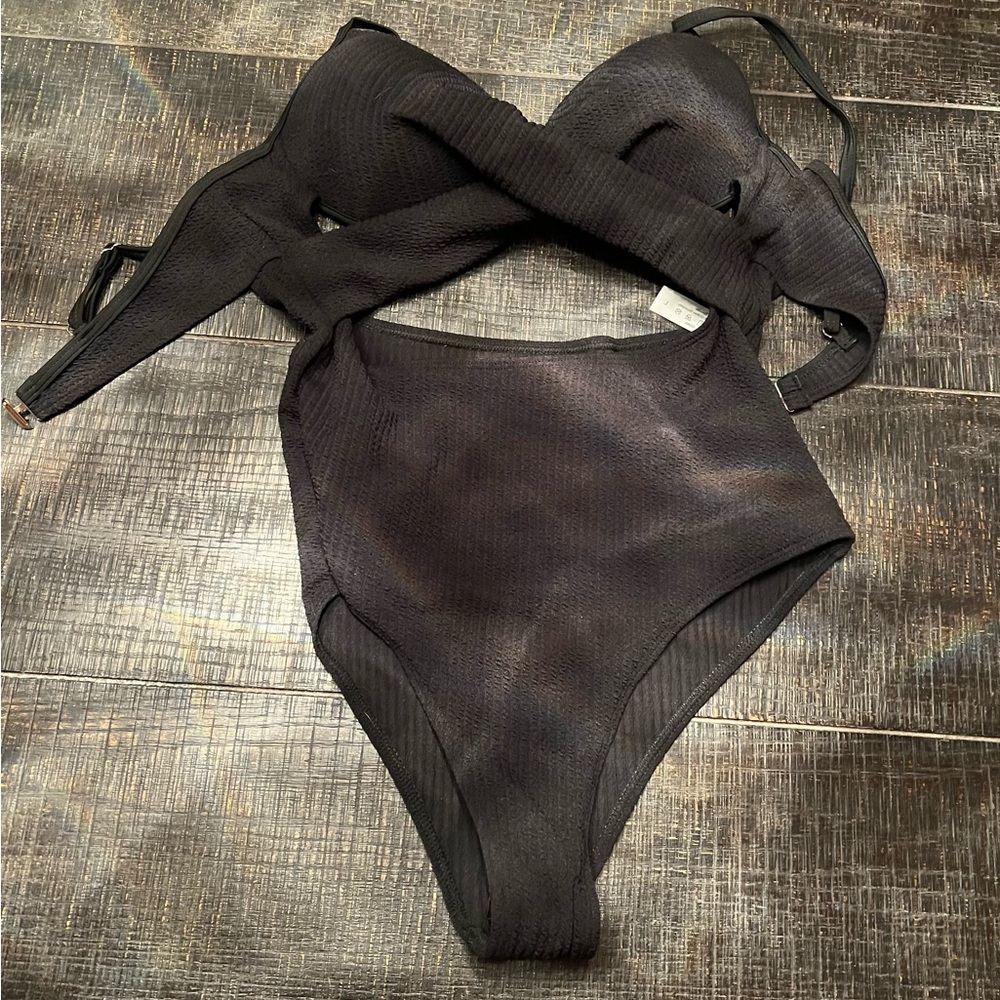 Black Textured Bikini Set